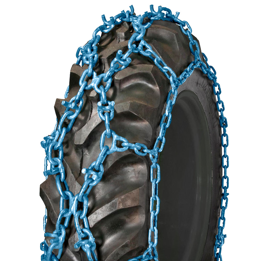 pewag ForesTrac studded tractor tire chain fitted over a large black tire